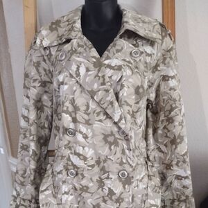 New York & Company Double Breasted Belted Floral Camo Trench Coat -NWT